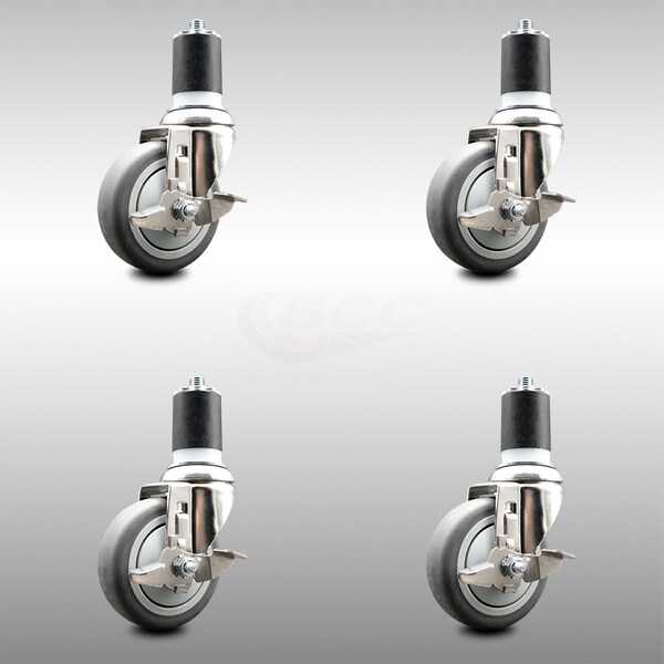 Service Caster 4 Inch 316SS Thermoplastic Rubber Swivel 1-7/8 Inch Stem Caster Set Brake SCC SCC-SS316EX20S414-TPRB-TLB-178-4 - main